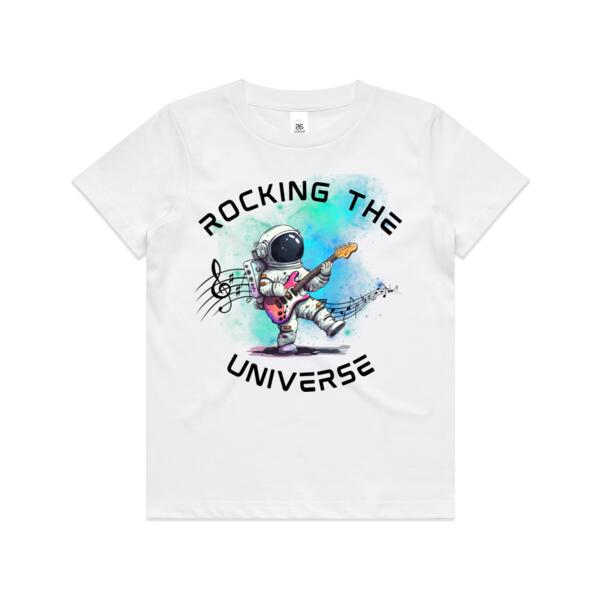 Kids | Essential Tee | Rocking the Universe (black writing) Thumbnail