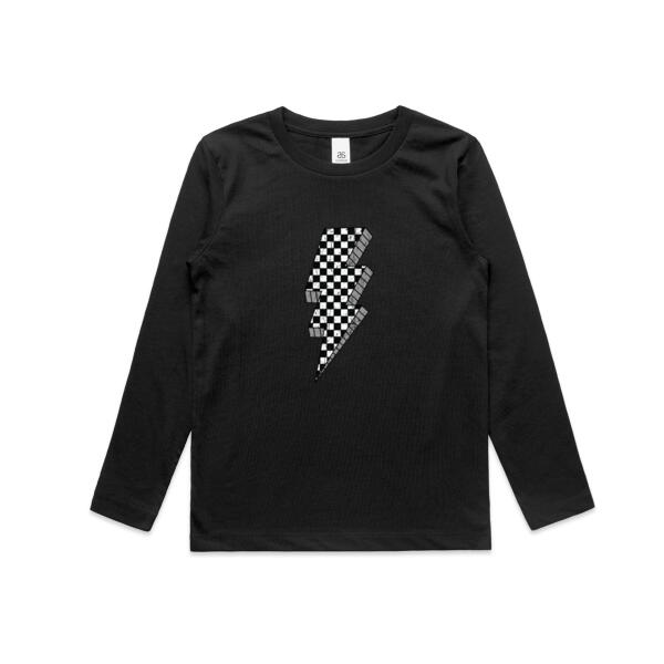 Kids | Long-Sleeve Tee | Checkered Lightning Bolt Thumbnail