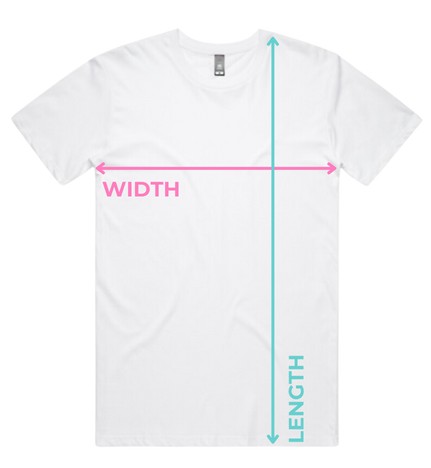 Blingle garment measuring guide showing width and length measurements